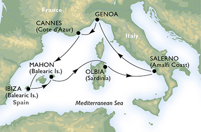 Itinerariu Croaziera Mediterana de Vest - MSC Cruises - MSC Sinfonia - 7 nopti