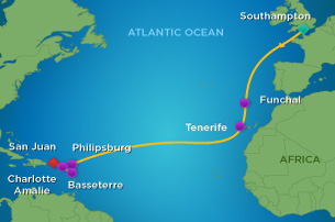Itinerariu Croaziera Transatlantic - Royal Caribbean - Adventure of the Seas - 14 nopti