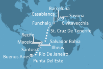 Itinerariu Croaziera Transatlantic Roma spre Buenos Aires - Costa Cruises - Costa Pacifica - 23 nopti