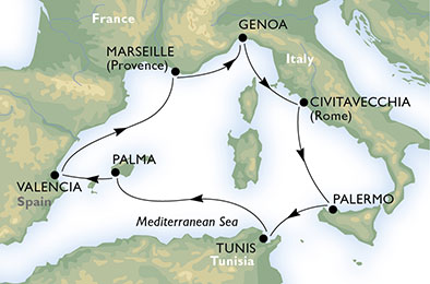 Itinerariu Croaziera Mediterana de Vest - MSC Cruises - MSC Preziosa - 7 nopti