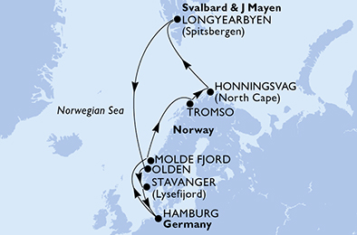 Itinerariu Croaziera Fiordurile Norvegiene & Capul Nord - MSC Cruises - MSC Preziosa - 14 nopti