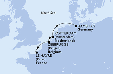 Itinerariu Croaziera Vestul Europei - MSC Cruises - MSC Euribia - 4 nopti
