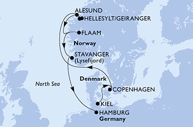 Itinerariu Croaziera Fiordurile Norvegiene - MSC Cruises - MSC Euribia - 8 nopti