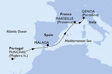 Itinerariu Croaziera Mediterana de Vest - MSC Cruises - MSC Poesia - 5 nopti
