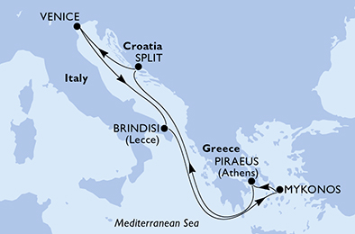 Itinerariu Croaziera Marea Adriatica - MSC Cruises - MSC Sinfonia - 7 nopti