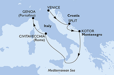 Itinerariu Croaziera Marea Mediterana - MSC Cruises - MSC Sinfonia - 5 nopti