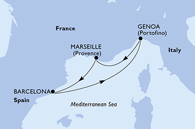 Itinerariu Croaziera Mediterana de Vest - MSC Cruises - MSC Sinfonia - 4 nopti