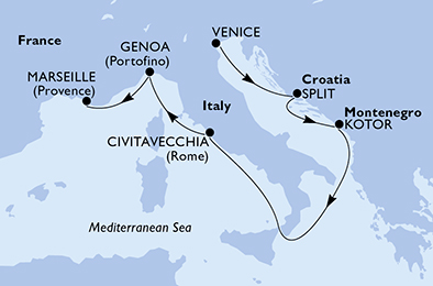 Itinerariu Croaziera Marea Mediterana - MSC Cruises - MSC Sinfonia - 6 nopti