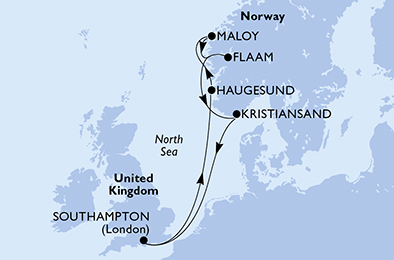Itinerariu Croaziera Fiordurile Norvegiene - MSC Cruises - MSC Virtuosa - 7 nopti