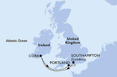 Itinerariu Croaziera Insulele Britanice - MSC Cruises - MSC Virtuosa - 4 nopti