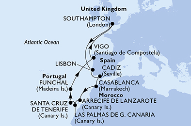 Itinerariu Croaziera Insulele Canare - MSC Cruises - MSC Virtuosa - 14 nopti