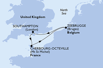 Itinerariu Croaziera Vestul Europei - MSC Cruises - MSC Virtuosa - 4 nopti