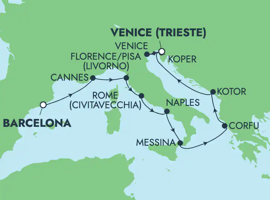 Itinerariu Croaziera Grand Mediterana - Norwegian Cruise Line - Norwegian Dawn - 10 nopti