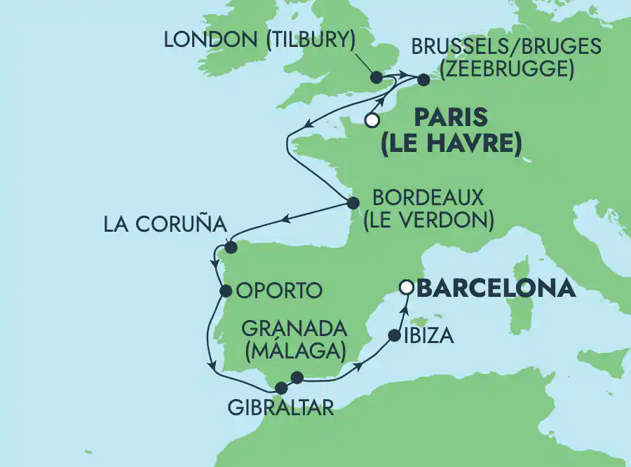 Itinerariu Croaziera Mediterana de Vest & Oc.Atlantic - Norwegian Cruise Line - Norwegian Dawn - 10 nopti