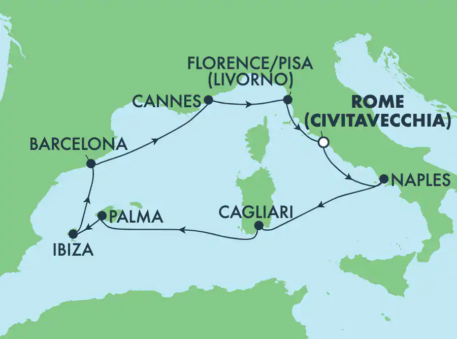 Itinerariu Croaziera Mediterana de Vest - Norwegian Cruise Line - Norwegian Escape - 8 nopti