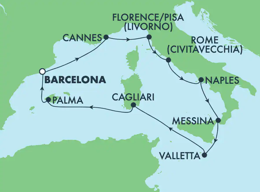 Itinerariu Croaziera Mediterana de Vest - Norwegian Cruise Line - Norwegian Escape - 10 nopti