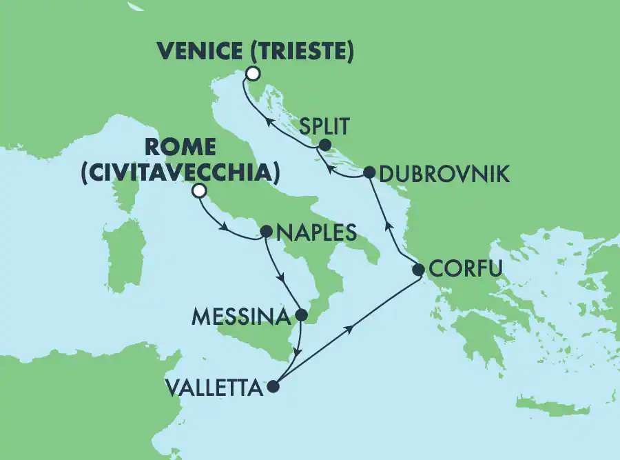 Itinerariu Croaziera Mediterana de Vest & Marea Adriatica - Norwegian Cruise Line - Norwegian Escape - 7 nopti