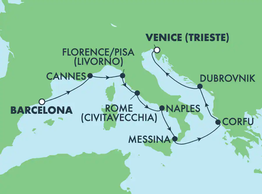 Itinerariu Croaziera Grand Mediterana - Norwegian Cruise Line - Norwegian Escape - 10 nopti
