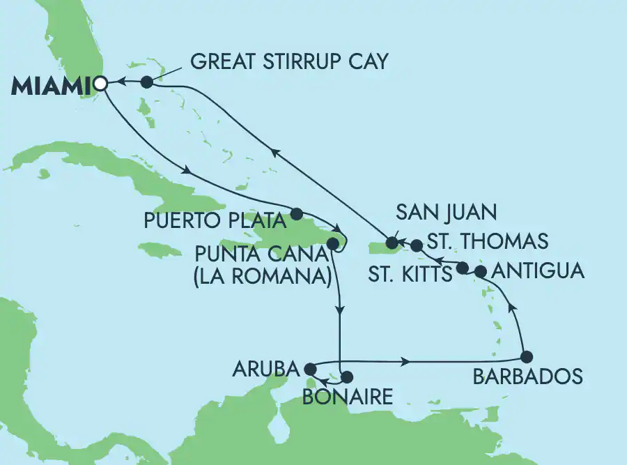 Itinerariu Croaziera Craciun & Revelion in Caraibe & Bahamas - Norwegian Cruise Line - Norwegian Gem - 14 nopti