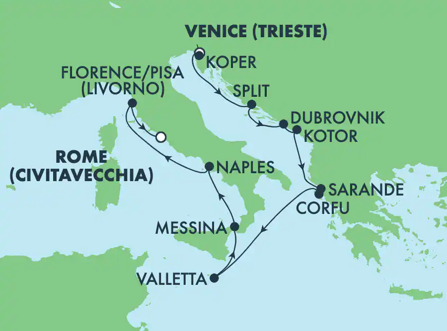 Itinerariu Croaziera Mediterana de Vest & Marea Adriatica - Norwegian Cruise Line - Norwegian Getaway - 11 nopti