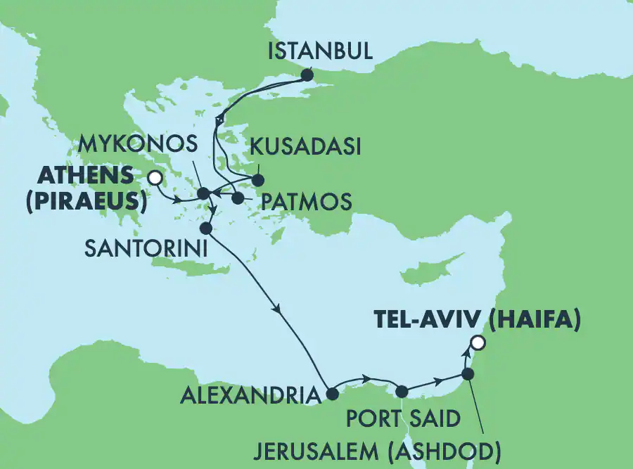 Itinerariu Croaziera Mediterana de Est & Pamantul Sfant - Norwegian Cruise Line - Norwegian Getaway - 10 nopti