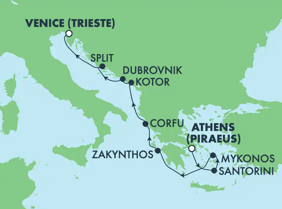 Itinerariu Croaziera Marea Adriatica & Insulele Grecesti - Norwegian Cruise Line - Norwegian Pearl - 9 nopti