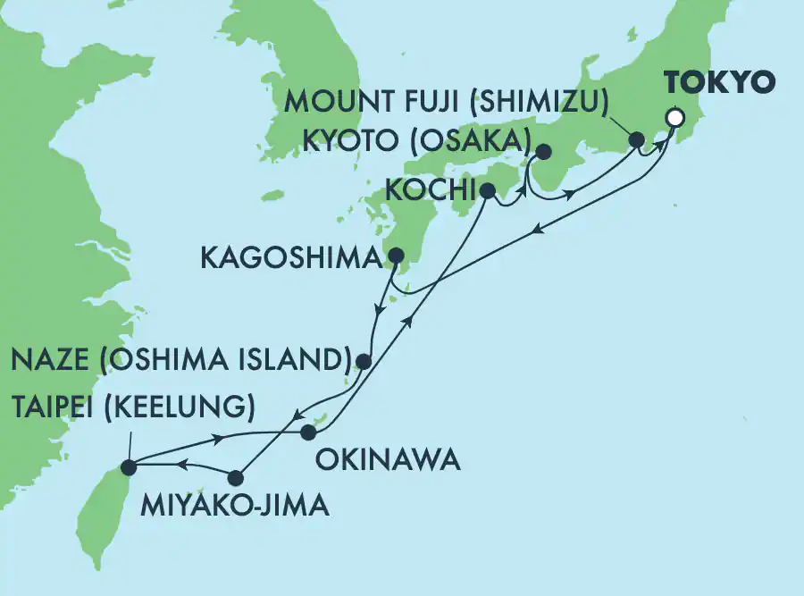 Itinerariu Croaziera Japonia - Norwegian Cruise Line - Norwegian Sun - 12 nopti