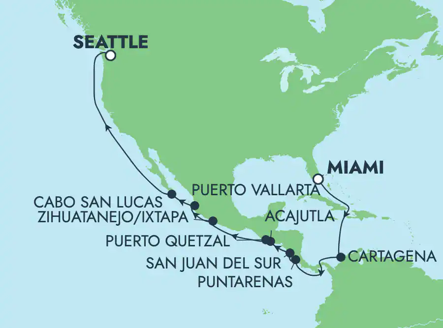 Itinerariu Croaziera Canalul Panama - Norwegian Cruise Line - Norwegian Sun - 18 nopti