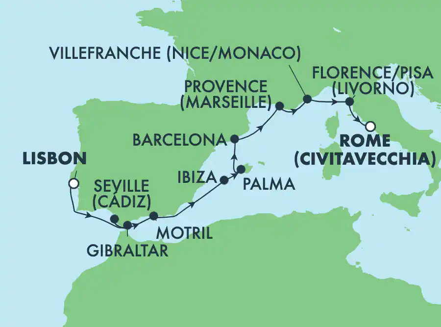 Itinerariu Croaziera Mediterana de Vest & Oc.Atlantic - Norwegian Cruise Line - Norwegian Viva - 10 nopti