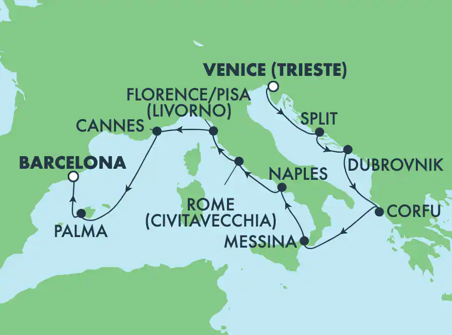 Itinerariu Croaziera Mediterana de Vest & Marea Adriatica - Norwegian Cruise Line - Norwegian Breakaway - 10 nopti