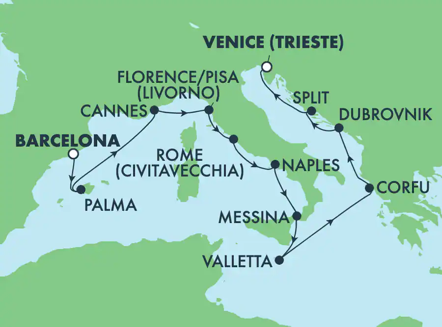 Itinerariu Croaziera Mediterana de Vest & Marea Adriatica - Norwegian Cruise Line - Norwegian Breakaway - 11 nopti