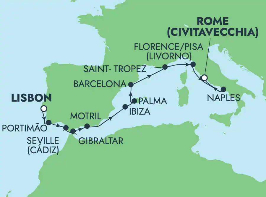 Itinerariu Croaziera Mediterana de Vest & Oc.Atlantic - Norwegian Cruise Line - Norwegian Dawn - 11 nopti