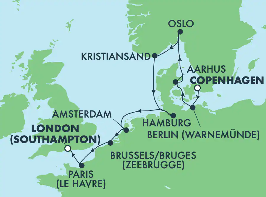Itinerariu Croaziera Fiordurile Norvegiene & Vestul Europei - Norwegian Cruise Line - Norwegian Dawn - 11 nopti