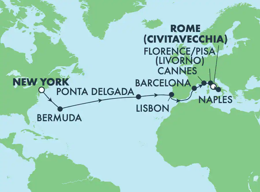 Itinerariu Croaziera Transatlantic New York spre Roma - Norwegian Cruise Line - Norwegian Epic - 15 nopti