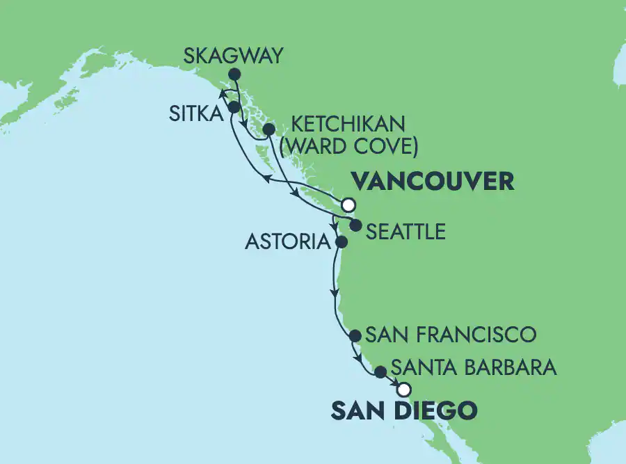 Itinerariu Croaziera Coasta Pacifica - Norwegian Cruise Line - Norwegian Jade - 12 nopti