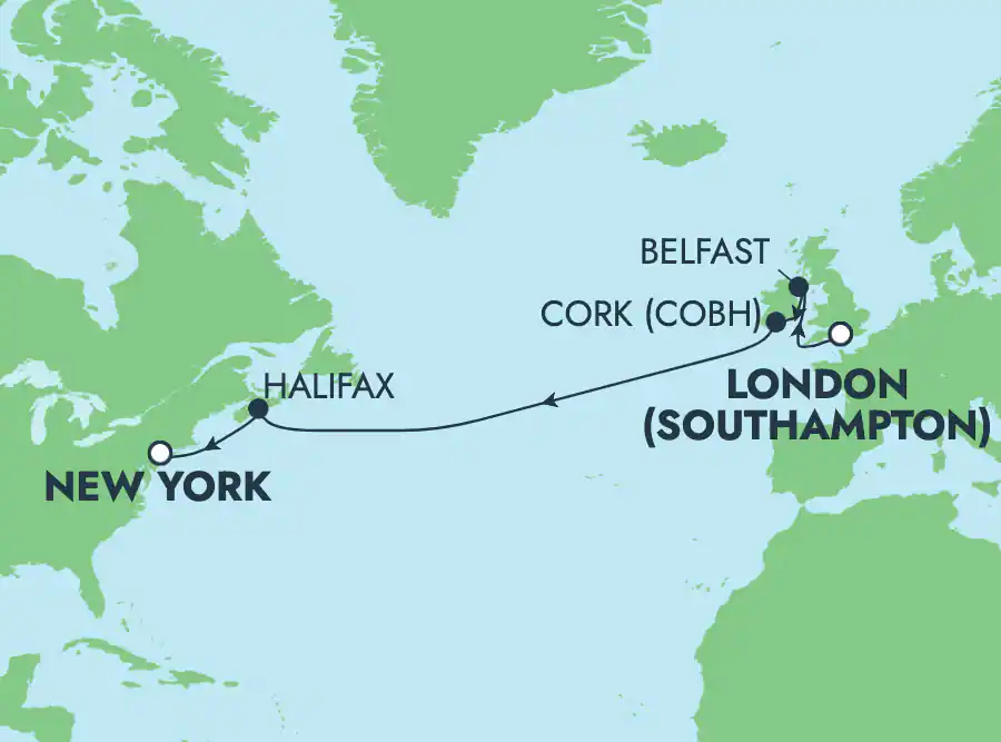 Itinerariu Croaziera Transatlantic Southampton spre New York - Norwegian Cruise Line - Norwegian Prima - 11 nopti