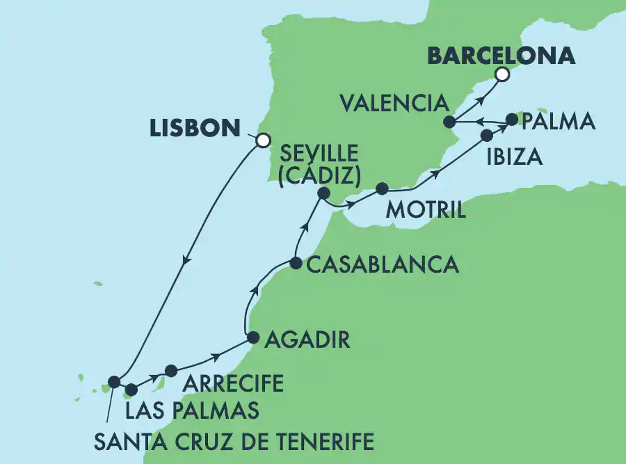 Itinerariu Croaziera Ins. Canare & Maroc - Norwegian Cruise Line - Norwegian Sky - 12 nopti