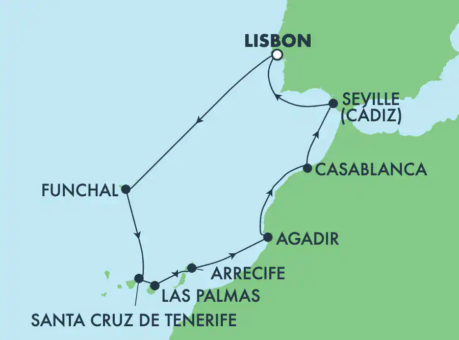 Itinerariu Croaziera Ins. Canare & Maroc - Norwegian Cruise Line - Norwegian Sky - 9 nopti