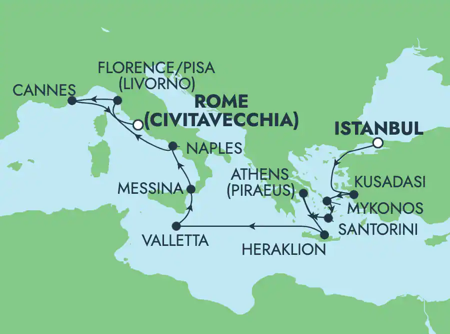 Itinerariu Croaziera Mediterana de Vest & Ins. Grecesti - Norwegian Cruise Line - Norwegian Sky - 12 nopti