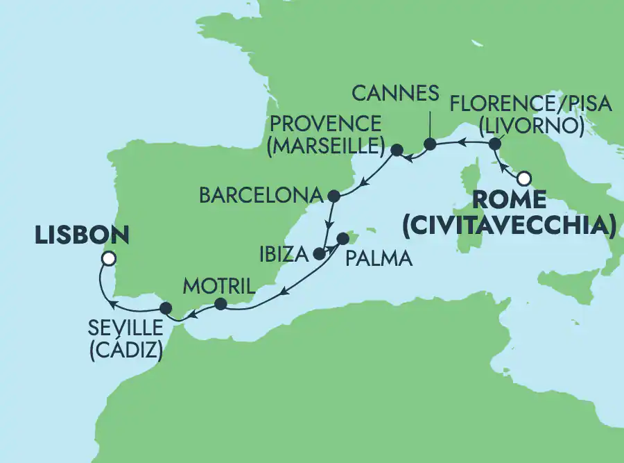 Itinerariu Croaziera Mediterana de Vest - Norwegian Cruise Line - Norwegian Sky - 9 nopti