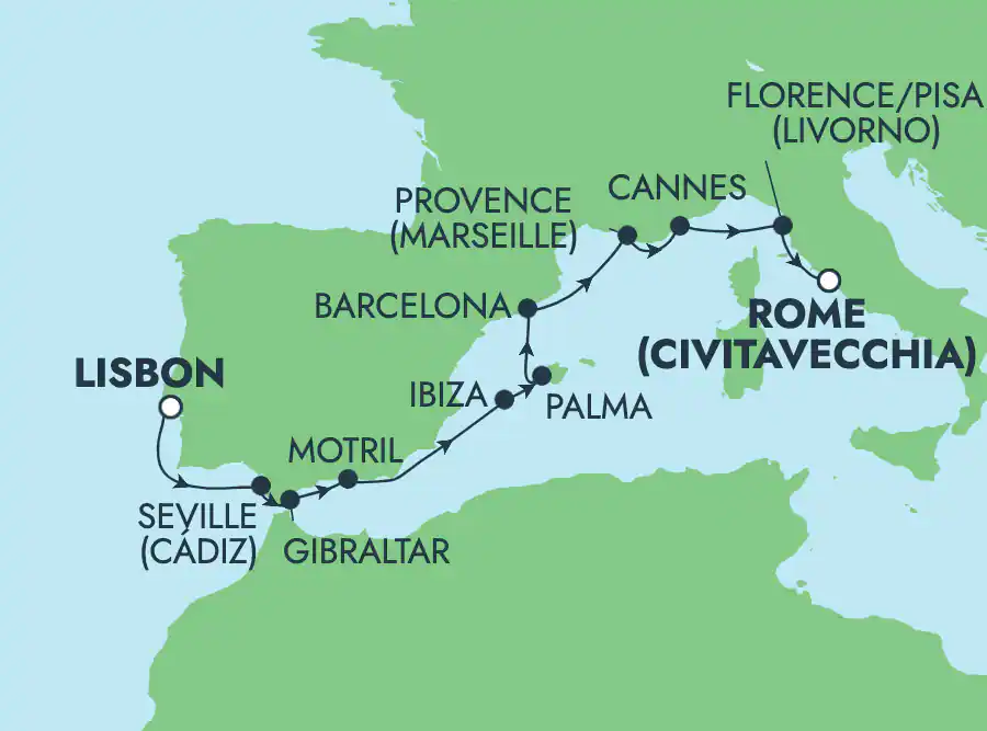 Itinerariu Croaziera Mediterana de Vest - Norwegian Cruise Line - Norwegian Sky - 10 nopti