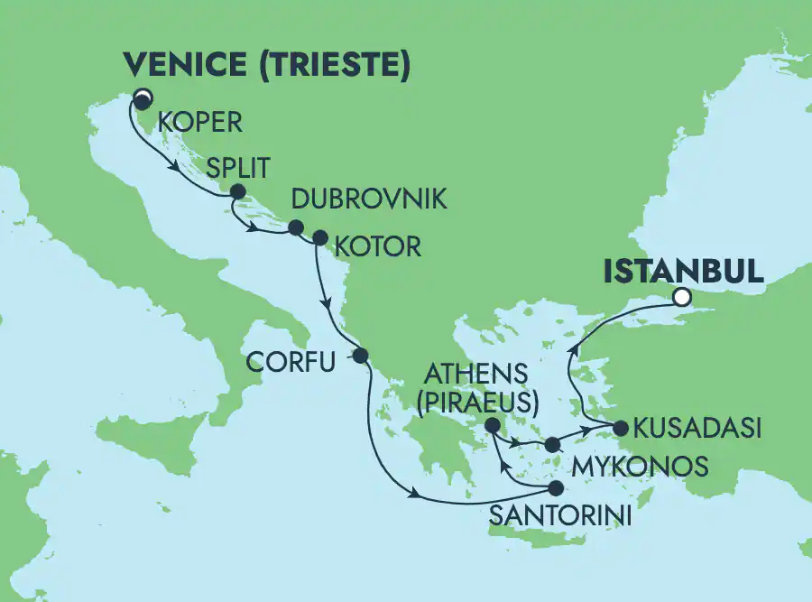 Itinerariu Croaziera Marea Adriatica & Ins.Grecesti - Norwegian Cruise Line - Norwegian Sky - 10 nopti