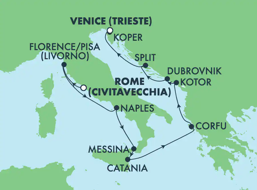 Itinerariu Croaziera Mediterana de Vest & Marea Adriatica - Norwegian Cruise Line - Norwegian Sky - 10 nopti